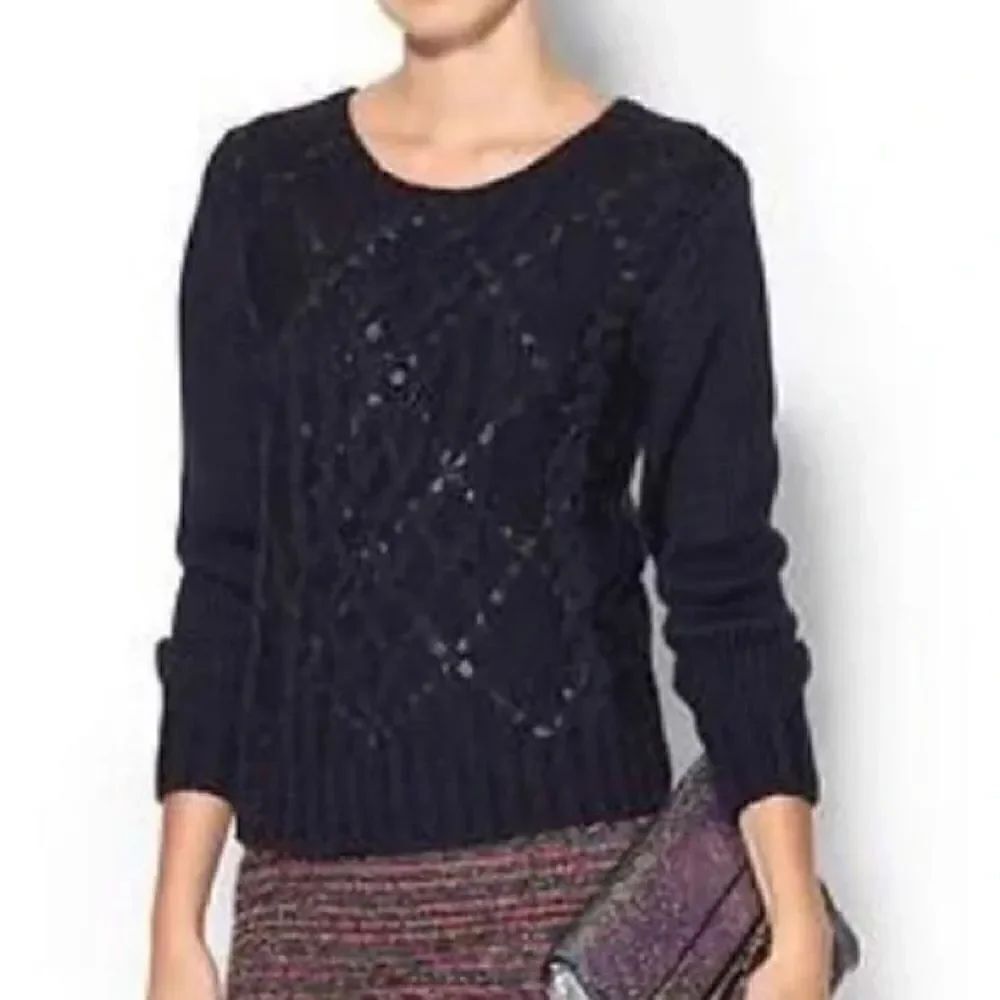 Parker Woven Leather Chunky Sweater Size Large